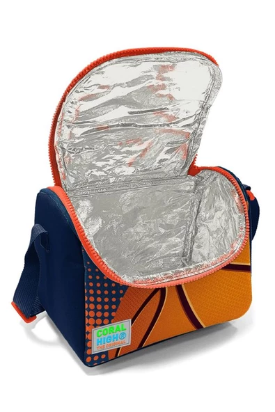 Coral High Turuncu Lacivert Basketbol Desenli Erkek Çocuk Isı Yalıtımlı Beslenme Çantası ve Kalemlik Seti - Resim 2