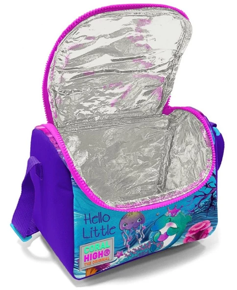 Coral High Pembe Mor Kaplumbağa Desenli Kız Çocuk Isı Yalıtımlı Beslenme Çantası ve Kalemlik Seti - Resim 2