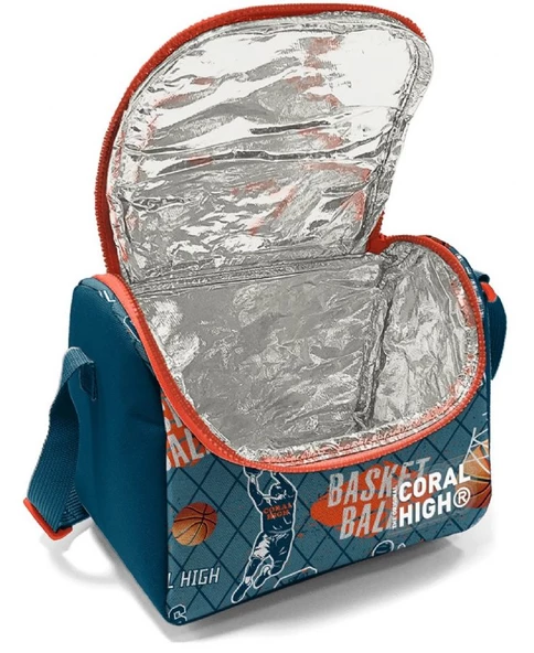 Coral High Üç Gözlü İlkokul Çantası ve Beslenme Çantası - Nefti Turuncu Basketbol Desenli - Erkek Çocuk - Resim 3