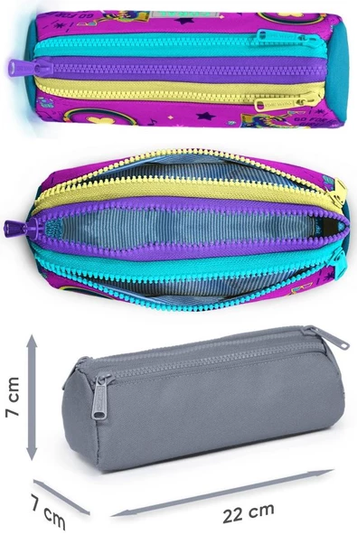 Coral High Pembe Turkuaz Kulaklık Paten Desenli Kız Çocuk Isı Yalıtımlı Beslenme Çantası ve Kalemlik Seti - Resim 3