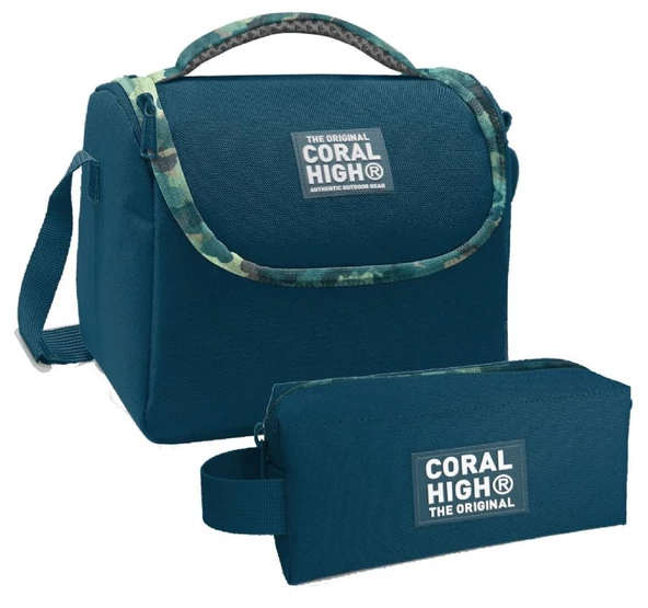 Coral High Nefti Kamuflaj Desenli Erkek Çocuk Isı Yalıtımlı Beslenme Çantası ve Kalemlik Seti