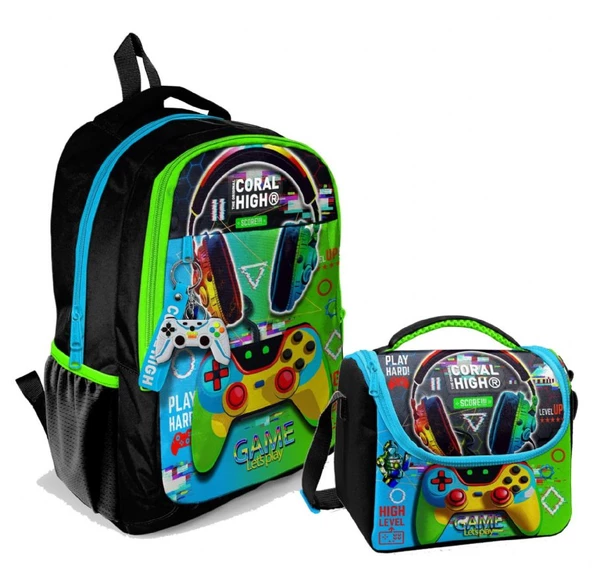 Coral High Erkek Çocuk Üç Gözlü İlkokul ve Ortaokul Sırt Çantası+Beslenme - Kulaklık Game ürün görseli