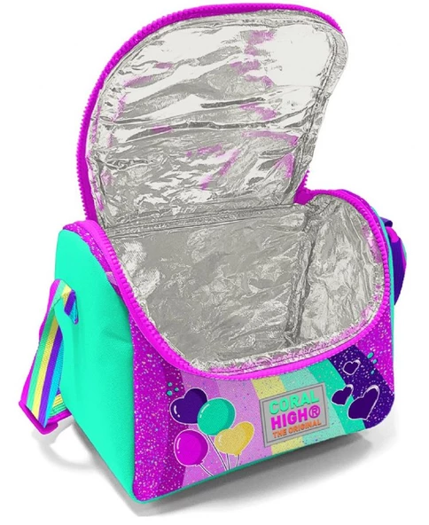 Coral High Dört Bölmeli Kız Çocuk Okul Sırt Çantası ve Beslenme Seti - Pembe Su Yeşili Unicorn - Resim 3