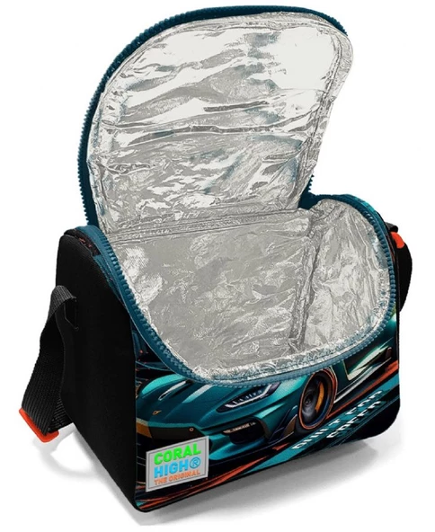 Coral High Siyah Nefti Yarış Arabası Desenli Erkek Çocuk Isı Yalıtımlı Beslenme Çantası ve Kalemlik Seti - Resim 2