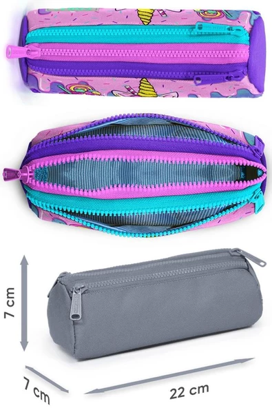 Coral High Pembe Mor Dondurma Desenli Kız Çocuk Isı Yalıtımlı Beslenme Çantası ve Kalemlik Seti - Resim 3