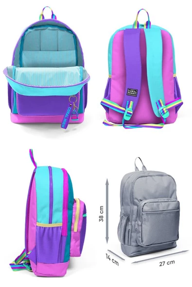 Coral High Kız Çocuk Üçlü İlkokul Okul Çanta Seti - Pembe Pastel Renkli - Resim 2