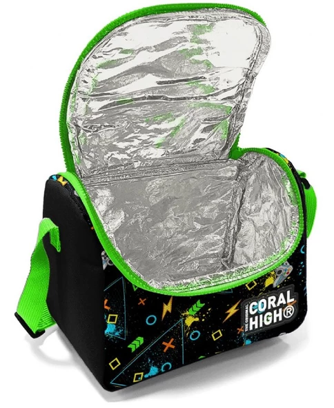 Coral High Siyah Fosforlu Yeşil Gamer Isı Yalıtımlı Beslenme Çantası - Erkek Çocuk - Resim 2