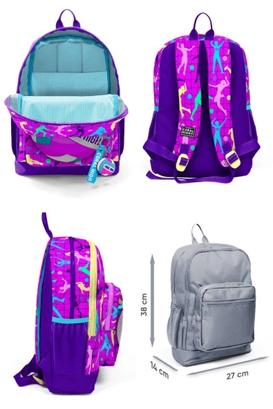 Coral High Kız Çocuk Üçlü İlkokul Okul Çanta Seti - Pembe Mor Voleybol - Resim 3