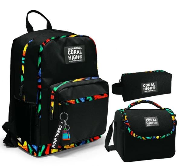 Coral High Üçlü İlk ve Ortaokul Okul Çanta Seti - Siyah Grafiti - Erkek Çocuk