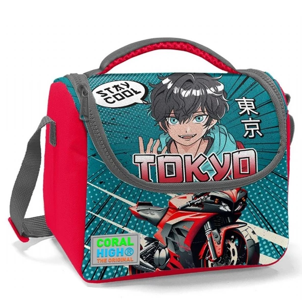 Coral High Gri Nefti Anime Motorsiklet Isı Yalıtımlı Beslenme Çantası - Erkek Çocuk