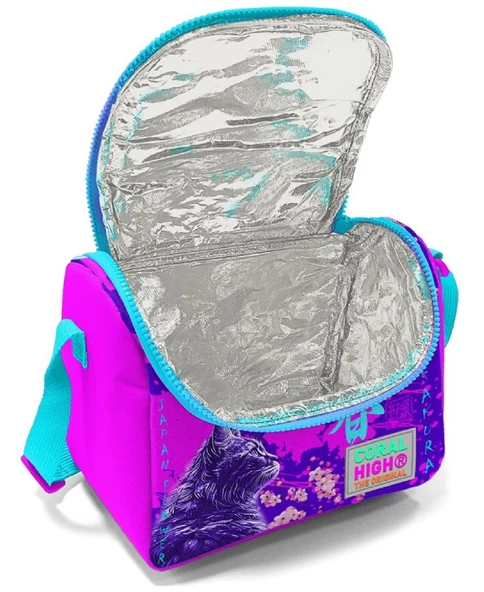 Coral High Kız Çocuk Üçlü İlkokul Okul Çanta Seti - Mor Pembe Anime Kedi - Resim 3