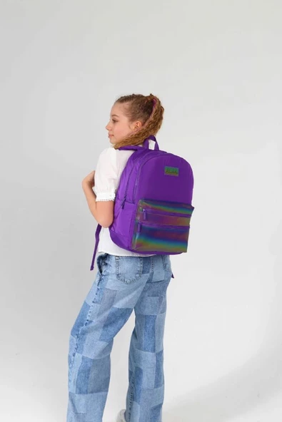 Kaukko Kids Mor Çok Renkli Kız Çocuk Okul Sırt Çantası - Resim 3