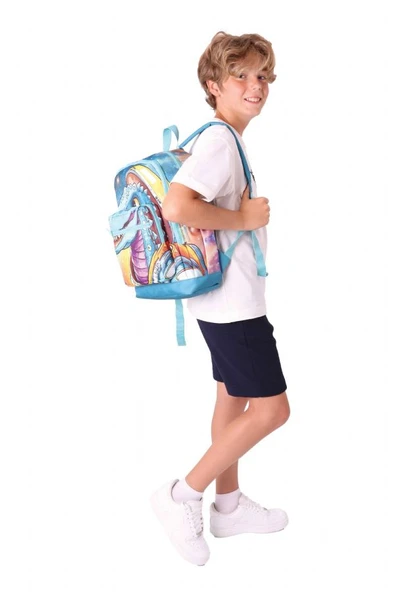 Kaukko Kids Turkuaz Dinazor Erkek Çocuk Okul Sırt Çantası - Resim 6