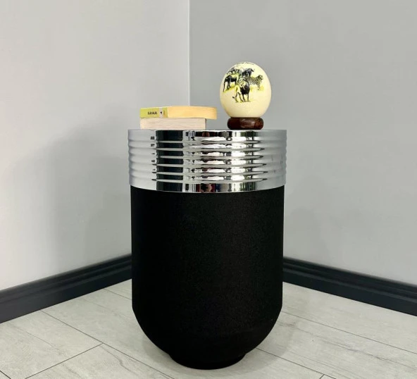 ELEGANT Dekoratif Krom Darbuka Siyah Sehpa 60cm - 2