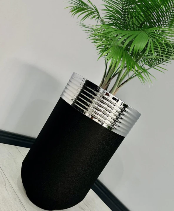 ELEGANT Dekoratif Krom Darbuka Siyah Saksı 70cm - Resim 2