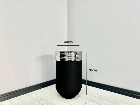 ELEGANT Dekoratif Krom Darbuka Siyah Saksı 70cm - Resim 3