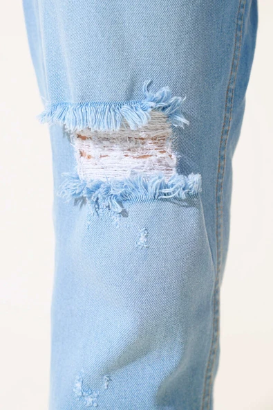 Dizi Yırtık Kot Pantolon Mavi - Resim 4