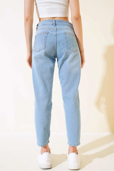 Dizi Yırtık Kot Pantolon Mavi - Resim 3