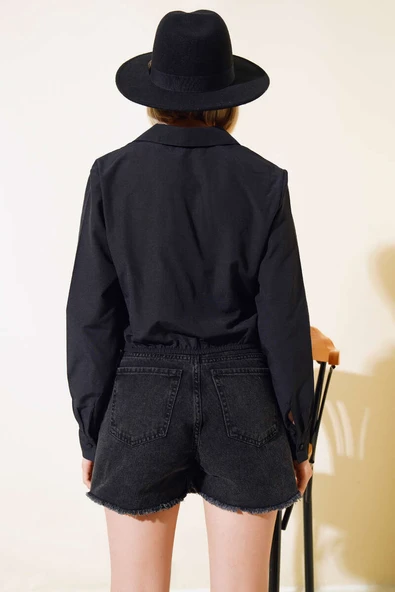 Bel Lastikli Gömlek Siyah - 3