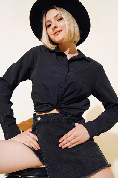 Bel Lastikli Gömlek Siyah - 2