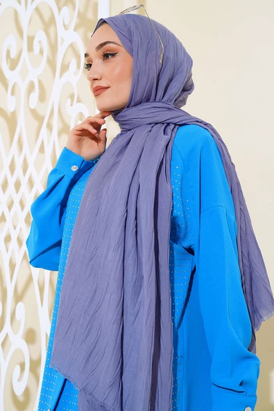 Piliseli Pamuk Şal İndigo - Resim 2