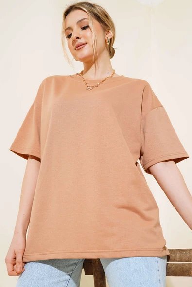 Oversize Basic T-shirt Latte - Resim 2