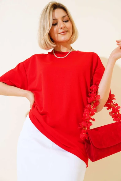 Oversize Basic T-shirt Kırmızı ürün görseli