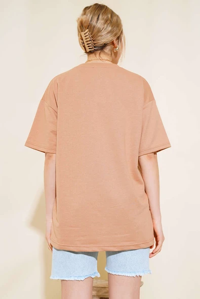Oversize Basic T-shirt Latte - Resim 3