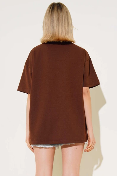 Oversize Basic T-shirt Kahve - 4