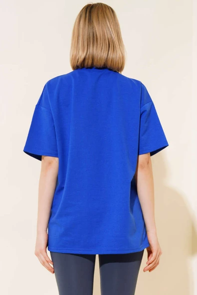 Oversize Basic T-shirt Saks - Resim 3