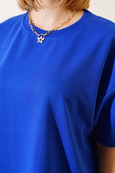 Oversize Basic T-shirt Saks - Resim 4