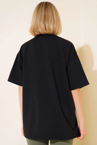 Oversize Basic T-shirt Siyah - Resim 3