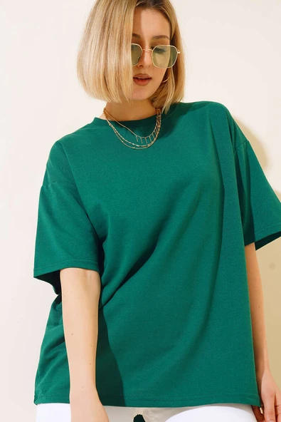Oversize Basic T-shirt Zümrüt ürün görseli 1