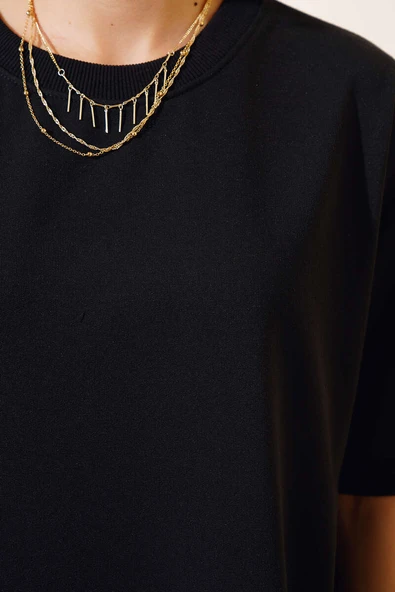 Oversize Basic T-shirt Siyah - Resim 4