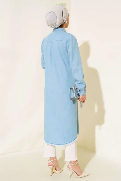 Püsküllü Kot Tunik Kot Buz Mavisi - Resim 3