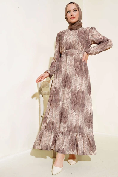 Desenli Viscon Elbise Vizon ürün görseli 1