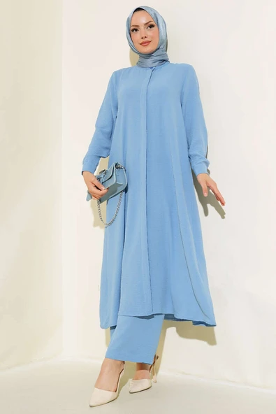 Gizli Düğmeli Salaş İkili Takım Mavi ürün görseli 1