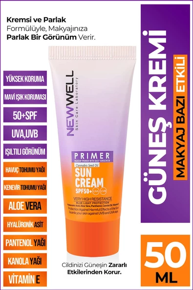 New Well Makyaj Bazı Güneş Kremi 50 SPF+ Aydınlatıcı Etkili Primer Sunscreen