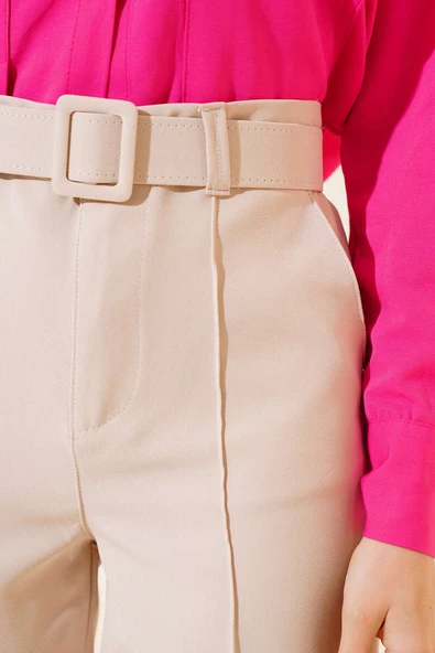 Çımalı Kemerli Şort Taş - Resim 4