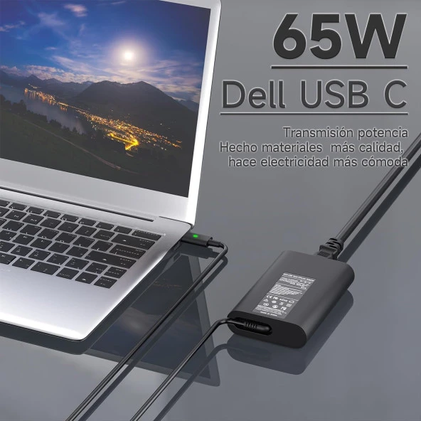 Dell Latitude 11 7212 12 5285 5289 5290 7275 14 5490 7410 7490 USB C Güç Adaptörü 65W Dizüstü Bilgisayar Şarj Kablosu - 3