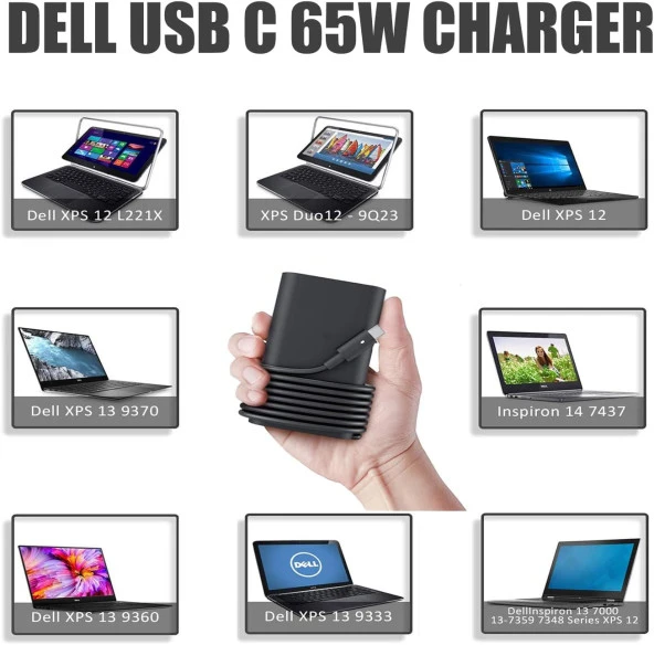 Dell Latitude 11 7212 12 5285 5289 5290 7275 14 5490 7410 7490 USB C Güç Adaptörü 65W Dizüstü Bilgisayar Şarj Kablosu - 4