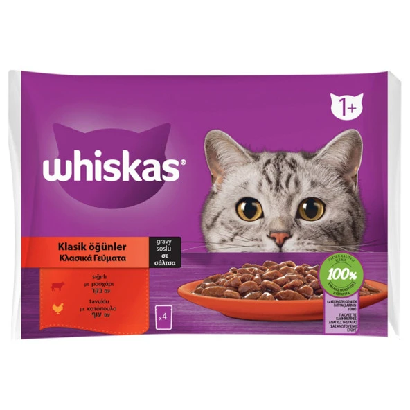 Whiskas Sığırlı Tavuklu Gravy Yetişkin Kedi Yaş Mama 4x85 Gr