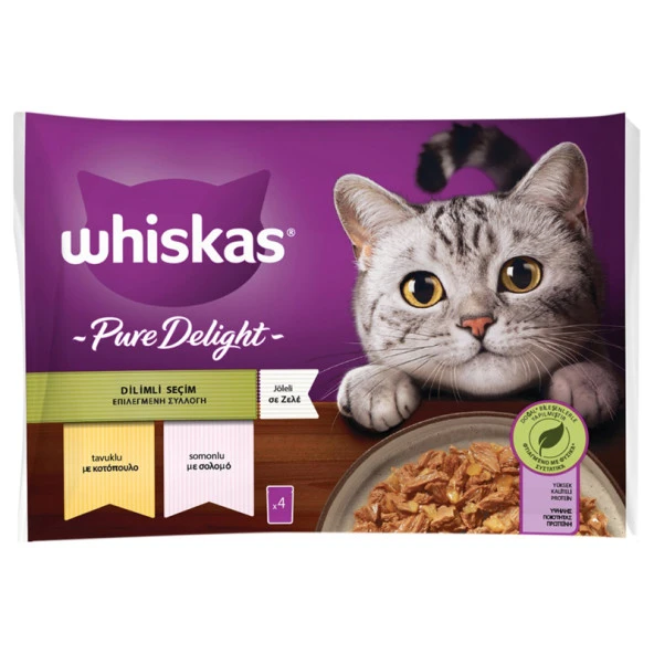 Whiskas Somonlu Tavuklu Jöleli Yetişkin Kedi Yaş Mama 4x85 Gr ürün görseli 1