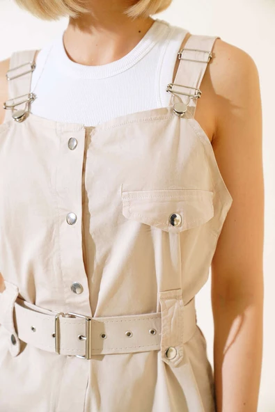 Kargo Cepli Askılı Tulum Bej - Resim 4