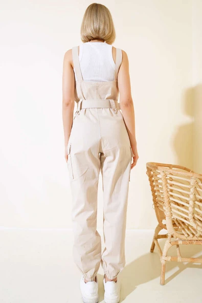 Kargo Cepli Askılı Tulum Bej - Resim 3