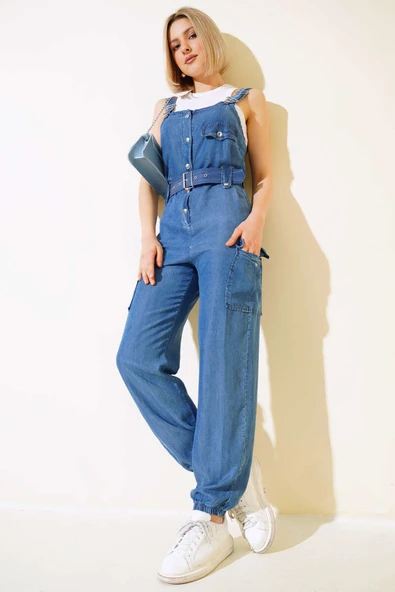 Kargo Cepli Askılı Tulum Koyu Mavi ürün görseli