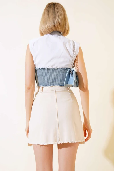 Kot Garnili Vatkalı Crop Çizgili - Resim 3