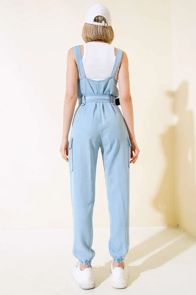 Kargo Cepli Askılı Tulum Açık Mavi - Resim 3