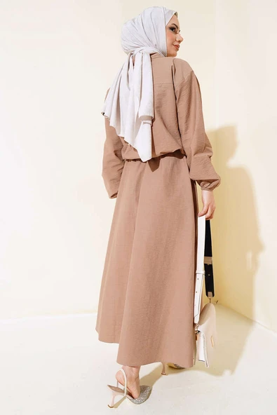 Kol Bilekleri Lastikli Etekli Takım Vizon - Resim 3