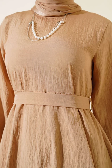 Dökümlü Kat Kat Elbise Latte - Resim 4